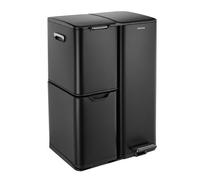 URBNLIVING 60L 3 Compartment Recycling Bin Stainless Steel Kitchen Black | Step-On Pedal, Hands-Free Lid, Pull-Out Drawer, Roll-Out Trolley, Side Handles, 30L + 15L + 15L, D39xW46.7xH71.9cm