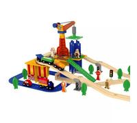 Urbn-Living 80-Pcs Wooden Crane & Train Set - Brio Bigjigs Compatible