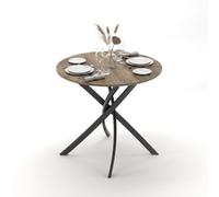 Urbn-Living 80Cm Dark Oak Round Dining Table With Intersecting Metal Legs Modern Kitchen Furniture
