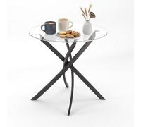Urbn-Living 80Cm Glass Round Dining Table With Intersecting Metal Legs Modern Kitchen Furniture