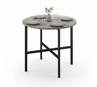 Urbn-Living 80Cm Greige Oak Round Wooden Dining Table With X Frame Metal Legs For Small Kitchens
