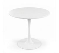 Urbn-Living 80Cm Round Pedestal Dining Table Wood Effect Top Metal Base - White