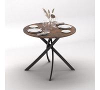 Urbn-Living 80Cm Rustic Oak Round Dining Table With Intersecting Metal Legs Modern Kitchen Furniture