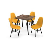 Urbn-Living 80Cm Rustic Oak Square Dining Table With 4 Yellow Tulip Chairs Modern Metal Kitchen With Dining Furniture Set