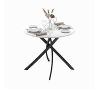Urbn-Living 80Cm White Marble Round Dining Table With Intersecting Metal Legs Modern Kitchen Furniture