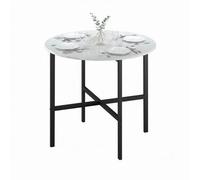 Urbn-Living 80Cm White Marble Round Wooden Dining Table With X Frame Metal Legs For Small Kitchens