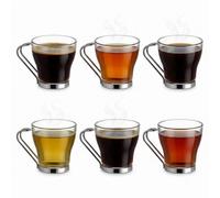 Urbn-Living 80Ml Set Of 6 Glass Espresso Coffee Cups W/ Metal Handle Clear Stackable Demitasse Drinkware