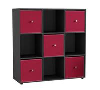 Urbn-Living 9 Cube Black Wooden Bookcase Shelving Unit With 5 Collapsible Fabric Drawers Fuchsia