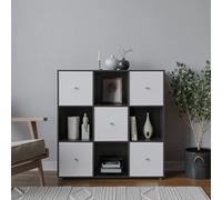 Urbn-Living 9 Cube Black Wooden Bookcase Shelving Unit With 5 Collapsible Fabric Drawers - White