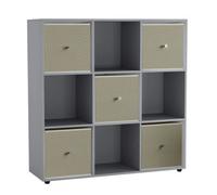 Urbn-Living 9 Cube Grey Wooden Bookcase Shelving Unit With 5 Collapsible Fabric Drawers Beign