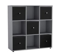 Urbn-Living 9 Cube Grey Wooden Bookcase Shelving Unit With 5 Collapsible Fabric Drawers Black
