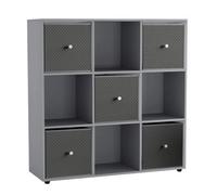 Urbn-Living 9 Cube Grey Wooden Bookcase Shelving Unit With 5 Collapsible Fabric Drawers Dark Grey