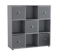 Urbn-Living 9 Cube Grey Wooden Bookcase Shelving Unit With 5 Collapsible Fabric Drawers Light Grey