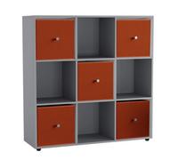 Urbn-Living 9 Cube Grey Wooden Bookcase Shelving Unit With 5 Collapsible Fabric Drawers Orange
