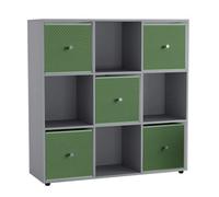 Urbn-Living 9 Cube Grey Wooden Bookcase Shelving Unit With 5 Collapsible Fabric Drawers Pastel Green
