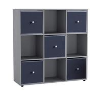 Urbn-Living 9 Cube Grey Wooden Bookcase Shelving Unit With 5 Collapsible Fabric Drawers Royal Blue