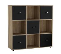 Urbn-Living 9 Cube Oak Wooden Bookcase Shelving Unit With 5 Collapsible Fabric Drawers Black