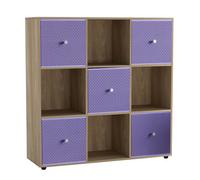 Urbn-Living 9 Cube Oak Wooden Bookcase Shelving Unit With 5 Collapsible Fabric Drawers Lilac
