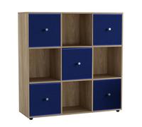 Urbn-Living 9 Cube Oak Wooden Bookcase Shelving Unit With 5 Collapsible Fabric Drawers Royal Blue