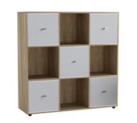 Urbn-Living 9 Cube Oak Wooden Bookcase Shelving Unit With 5 Collapsible Fabric Drawers White
