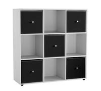 Urbn-Living 9 Cube White Wooden Bookcase Shelving Unit With 5 Collapsible Fabric Drawers Black