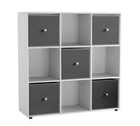 Urbn-Living 9 Cube White Wooden Bookcase Shelving Unit With 5 Collapsible Fabric Drawers Dark Grey
