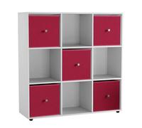 Urbn-Living 9 Cube White Wooden Bookcase Shelving Unit With 5 Collapsible Fabric Drawers Fuchsia