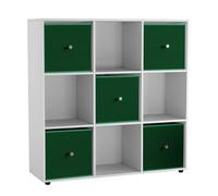 Urbn-Living 9 Cube White Wooden Bookcase Shelving Unit With 5 Collapsible Fabric Drawers Green