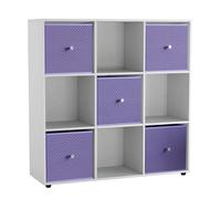 Urbn-Living 9 Cube White Wooden Bookcase Shelving Unit With 5 Collapsible Fabric Drawers Lilac