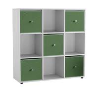 Urbn-Living 9 Cube White Wooden Bookcase Shelving Unit With 5 Collapsible Fabric Drawers Lilac Pastel Green
