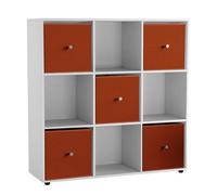 Urbn-Living 9 Cube White Wooden Bookcase Shelving Unit With 5 Collapsible Fabric Drawers Orange