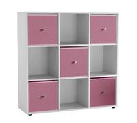 Urbn-Living 9 Cube White Wooden Bookcase Shelving Unit With 5 Collapsible Fabric Drawers Pastel Pink