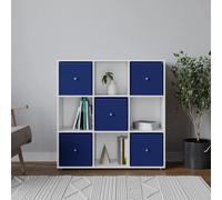 Urbn-Living 9 Cube White Wooden Bookcase Shelving Unit With 5 Collapsible Fabric Drawers Royal Blue