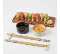 Urbn-Living 9 Piece Sushi Serving Set Bamboo Tray Chopsticks Ceramic Bowls