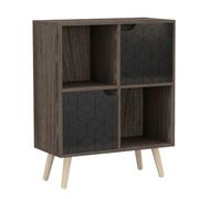 Urbn-Living Anthracite Oak, Black, Pine - 4-Cube Storage Unit With 2 Geo Doors And Legs