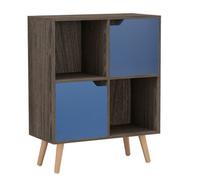 Urbn-Living Anthracite Oak, Blue, Beech - 4-Cube Storage Unit With 2 Wooden Doors And Legs