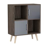 Urbn-Living Anthracite Oak, Grey, Pine - 4-Cube Storage Unit With 2 Metal Handle Doors And Legs