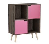 Urbn-Living Anthracite Oak, Pink, Pine - 4-Cube Storage Unit With 2 Wooden Doors And Legs