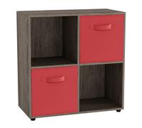 Urbn-Living Anthracite Oak, Red - 4-Cube Shelving Unit With Non Woven Inserts - Square