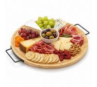 Urbn-Living Bamboo Lazy Susan Rotating Serving Platter W/ Black Metal Handles Round Turntable Tray