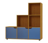 Urbn-Living Urbnliving Height 90.5Cm 6 Cube Step Beech Storage Bookcase Unit Home Office Organizer Display Shelf Box