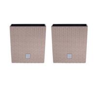 Urbn-Living Beige, Set Of 2 - 20Cm Rato Rattan Design Plant Pots Square -1-2 Pack