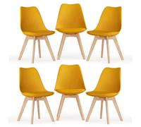 Urbn-Living Bergen Tulip Dining Chairs Padded Seat With Beech Legs Retro Kitchen Chair - (6 Pack Yellow)