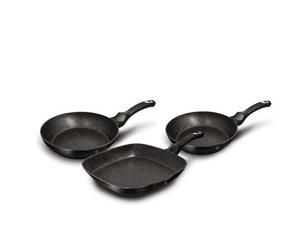 Urbn-Living Berlinger Haus Black Silver 3Pc Frying Grill Pan Aluminium Non Stick Marble Coating Metallic