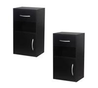 Urbn-Living Black - 2-Pcs Wooden Bedside Cabinets With 1 Door & 1 Drawer