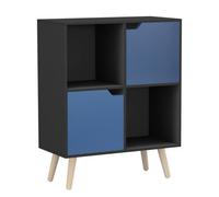 Urbn-Living Black, Blue, Pine - 4-Cube Storage Unit With 2 Wooden Doors And Legs