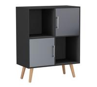 Urbn-Living Black, Grey, Beech - 4-Cube Storage Unit With 2 Metal Handle Doors And Legs