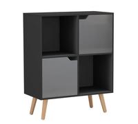 Urbn-Living Black, Grey, Beech - 4-Cube Storage Unit With 2 Wooden Doors And Legs