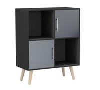 Urbn-Living Black, Grey, Pine - 4-Cube Storage Unit With 2 Metal Handle Doors And Legs