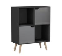 Urbn-Living Black, Grey, Pine - 4-Cube Storage Unit With 2 Wooden Doors And Legs